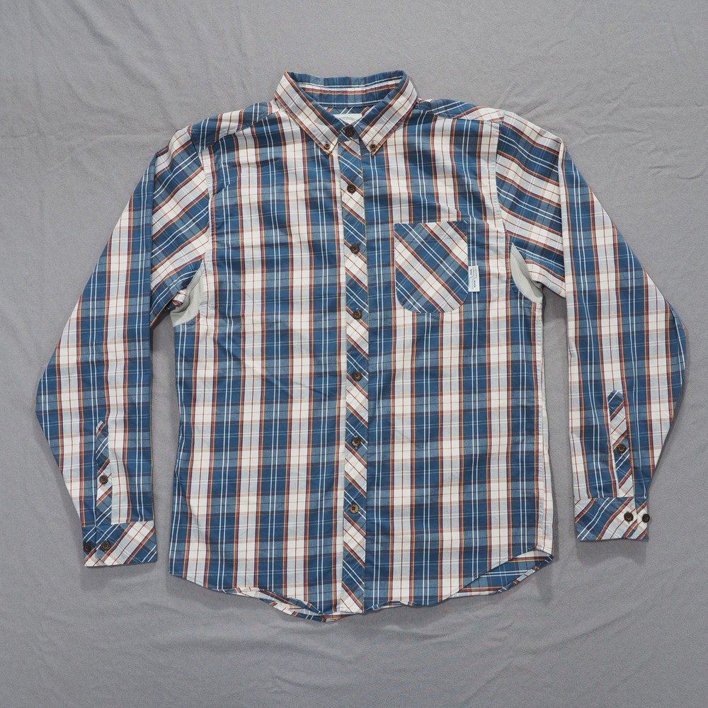 Plaid Western Shirt Men Large Blue Red Button Down Gusseted Long Sleeve Gorpcore